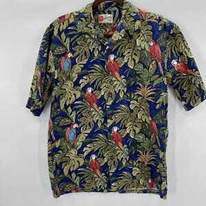 The Hawaiian Original Blue/Green Parrot Print Button Down Casual Shirt Men's Siz
